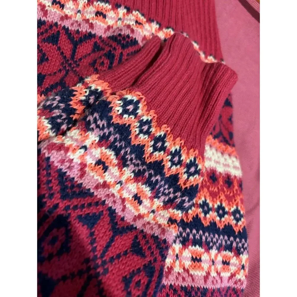 J.Crew Sweater Women's XS Pink Blue Cotton Ribbed Crew Neck Fair‎ Isle Pullover